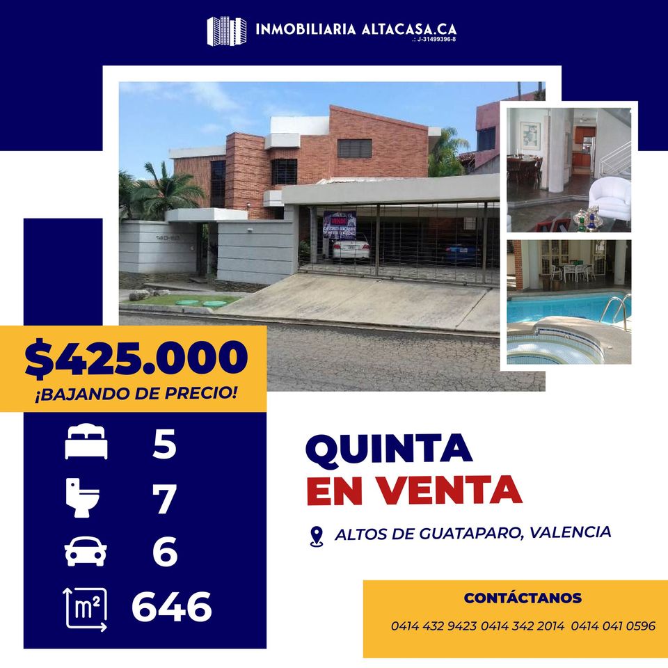 ALTACASA VENDE EXCELENTE Y LUJOSA QUINTA EN ALTOS DE GUATAPARO